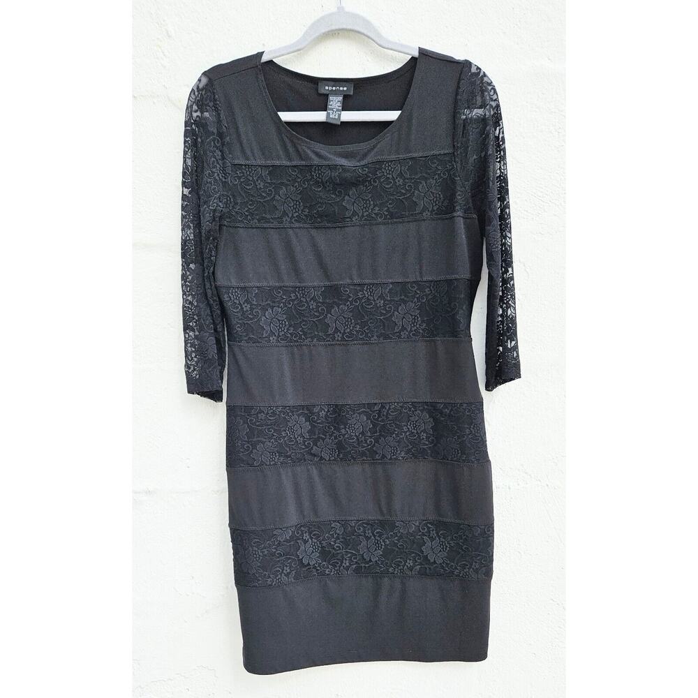 Spense Womens Dress 10 Black Lace Spandex 3/4‎ Sleeve Mini Stretch Long Sleeve